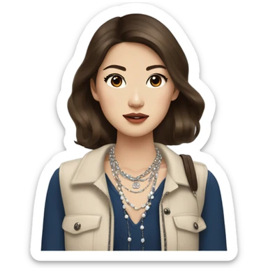 Realistic brown hair blue eyes Chanel Asian Girl with Birkin bag and Chanel necklace sticker