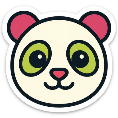 panda face icon, big eyes, gentle expression, color icon style with black outlines sticker