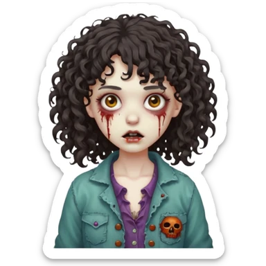 Zumbie girl with curly hair, with curly bangs sticker