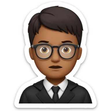 edgelord nerd, dramatic and moody, with glasses and dark clothing, fun emoji style sticker