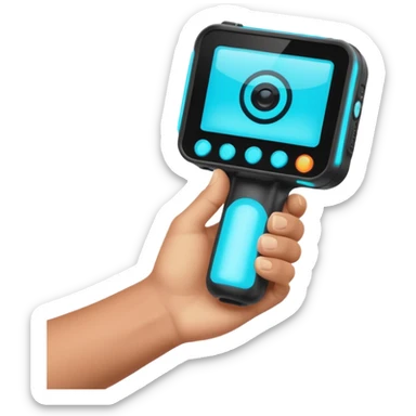 A hand with a thermal camera effect, cyan color sticker