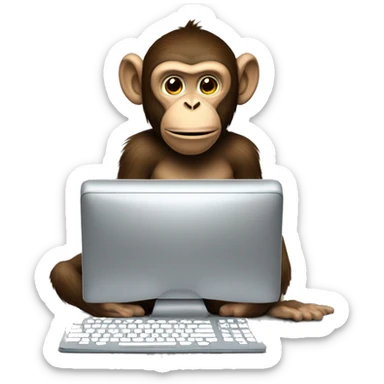 A monkey at a computer. There's a lot of money next to it. sticker