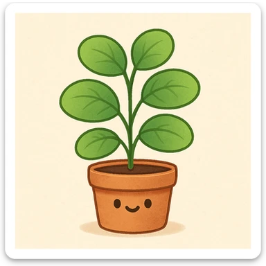 a cute leafy plant with rounded leaves in a small pot, general style sticker