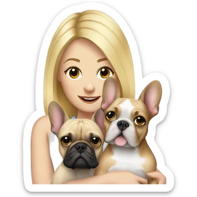 Blonde haired woman holding a French bulldog sticker