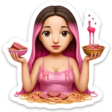 SPAM meat melted pink dripping sauce spaghetti dress monalisa portrait sticker