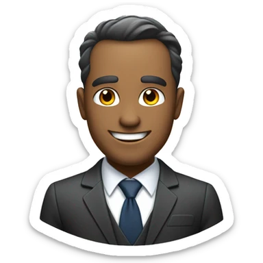 An enthusiastic yet cynical CEO with a sharp, professional look. The character has a confident smile, wearing a sleek business suit, and is shown interacting with people in a charismatic way. The overall vibe is powerful, dynamic, and a bit mysterious. sticker