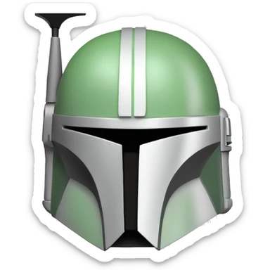 Light green and white colored Mandalorian helmet with antenna sticker