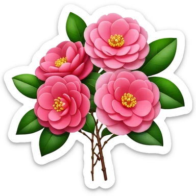 big bouquet Camellia flower, stem, leaf sticker