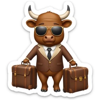 generate an emoji of a bull that is travelling. maybe wearing sunglasses or drinking a drink or carrying a suitcase sticker