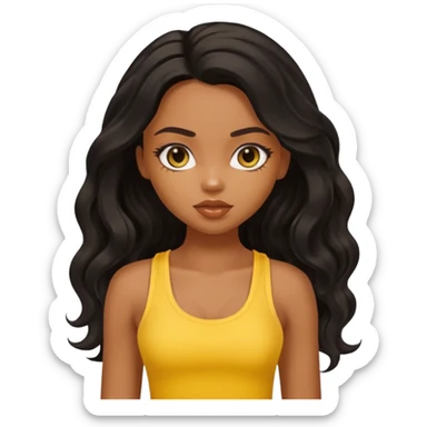 a pretty bratz dusky girl with long wavy black hair in a yellow tank top sticker
