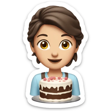 Brunette girl making a cake sticker