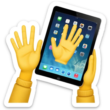 2 yellow hands holding an ipad sticker