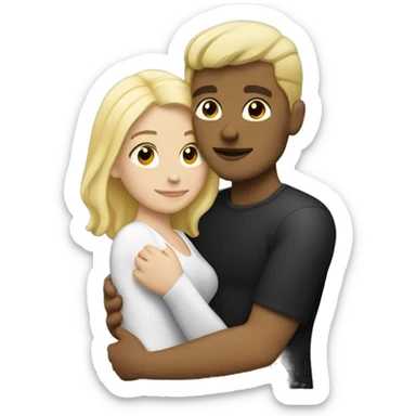 Blonde woman hugging dark man with black hair  sticker