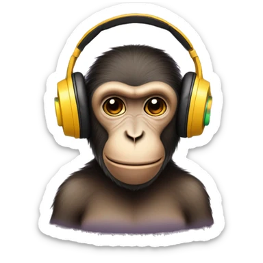 Monkey listening to music with headphones in sticker