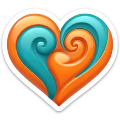 heart with teal and orange swirls sticker