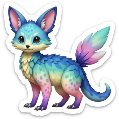 Feral Rare realistic edgy pretty beautiful handsome gorgeous pastel-gradient aesthetic colorful vibrant Vernid-Trico-species-Fakemon-creature by LiLaiRa, random markings, tufted ears, full body sticker