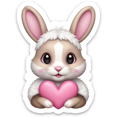 Cute rabbit with two pink hearts above the ears sticker
