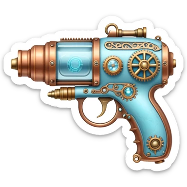 steampunk freeze raygun with brass and copper details and icy blue highlights sticker