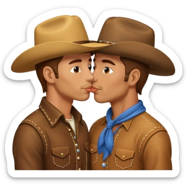 two cowboys, both men, kissing sticker