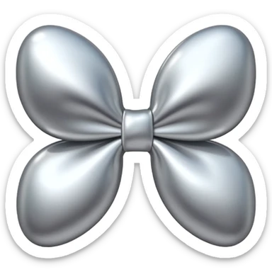 A cute bow emoji made of polished silver chrome, smooth rounded loops, glossy metallic surface, soft mirror reflections, subtle highlights, minimal and adorable proportions, iOS emoji style, centered composition, clean white background, soft studio lighting, no text, no outline, ultra high quality sticker