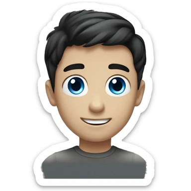 A young Caucasian boy with short black hair and blue eyes waving his hand against a black background sticker