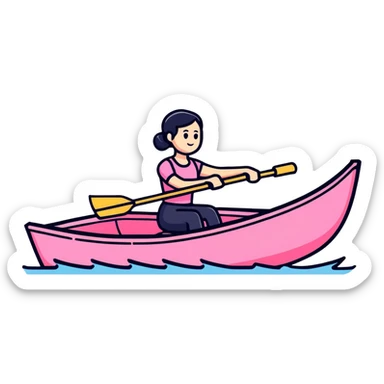 woman rowing a pink boat sticker