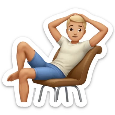man sitting relaxed on chair with legs on desk and hands behind head sticker