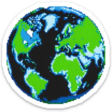 A pixelated world globe showing blue oceans and green continents sticker