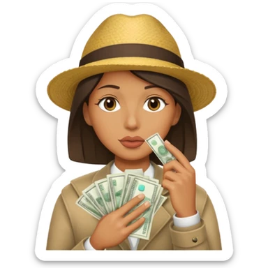 un banco de dinero y una persona haciendo gesto de silencio sticker