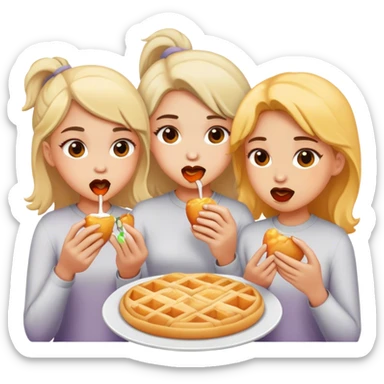 three girls eating sticker