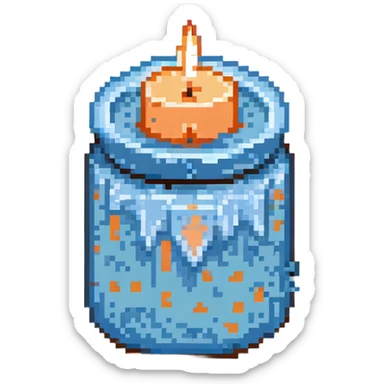 aesthetic sky blue scented candle, simple and cute pixel art sticker