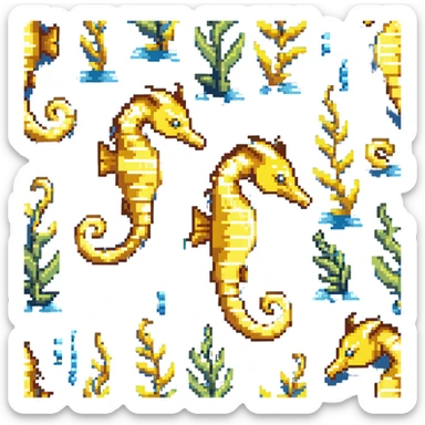 Yellow seahorse with curled tail in ocean sticker