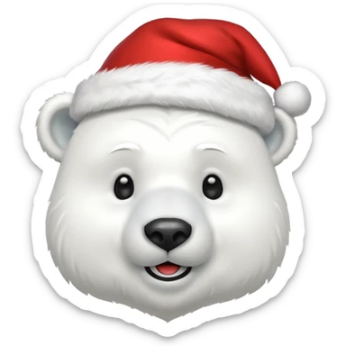 full polar bear with christmas hat on sticker