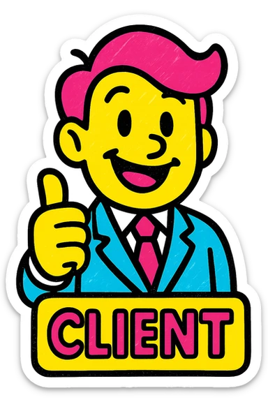 happy client giving a thumbs up, cheerful and bright, pop colors style sticker