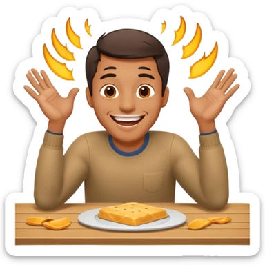 A man is laughing and banging with both hands on the table in front of him sticker