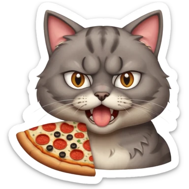 super angry cat eating pizza, portrait, bust up sticker