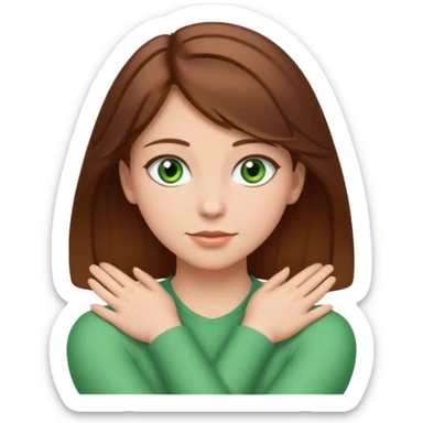 girl with brown hair and white with green eyes and arms across her neck sticker