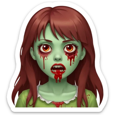 zombie girl, with long brown hair and bangs, green skin and blood in her mouth

 sticker
