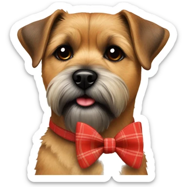 Border terrier with red checked collar with a bow on the side sticker