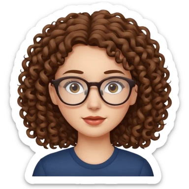 White girl with curly brown hair and glasses sticker