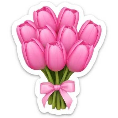 Bouquet of pink tulips wrapped in a pink bow sticker
