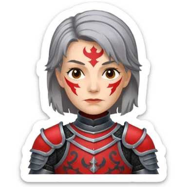 Elderly Tattooed Knights female, with medium hair, red and black armour sticker