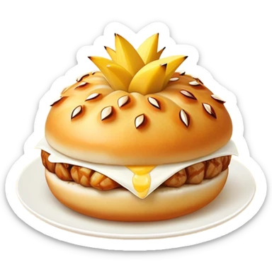 pineapple roast pork bun with golden crust sticker