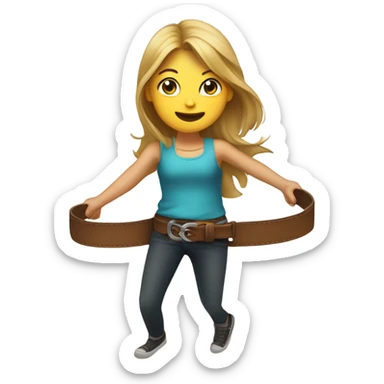 Girl swinging a belt sticker