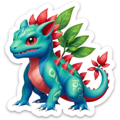Shiny Aural Bulbasaur-Charmeleon-Inteleon-Sceptile-Greninja-Fakémon-fusion (full body) sticker