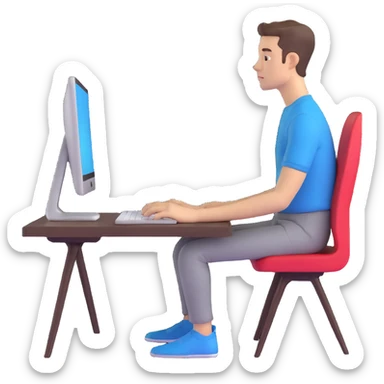 a man sitting at the table with an imac on it, a man sits in a very thoughtful pose sticker
