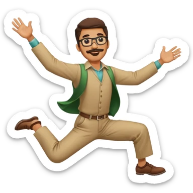 Pakistani Man with mustache and goatee and glasses Jumping with joy with 2 arms and 2 legs  sticker