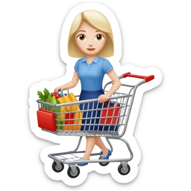 A woman pushing a shopping cart sticker