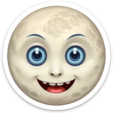 Full moon with big blue glaring eyes and a creepy smile sticker