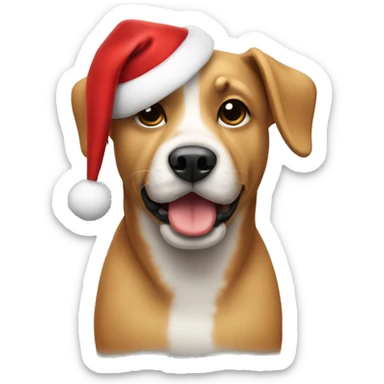 A dog with a Christmas hat sticker